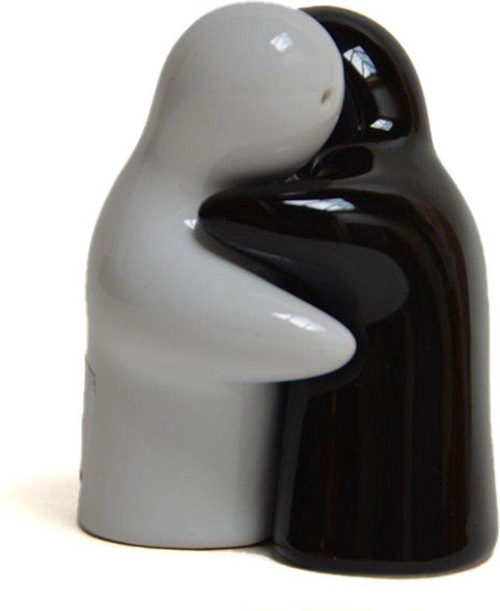 Floz Design Floz peper en zoutstel - omhelzing - zwart wit - 10 cm - fairtrade - huwelijkscadeau