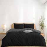 Twinzen Dekbedovertrek 220 x 240 cm, omkeerbaar, met 2 kussenslopen 50 x 70 cm, zwart/donkergrijs, beddengoed voor volwassenen, van microvezel, Oeko-Tex