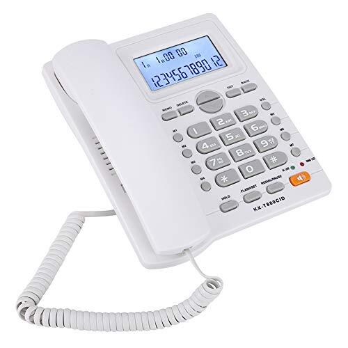 Tosuny KX-880CID Telefoon met snoer met handsfree systeem en nummerweergave, vaste telefoon met twee aansluitingen voor privégebruik/hotel/bedrijf/kantoor. (Wit)