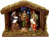 Merkloos / Sans marque Koopman International Verlichte kerststal - met 6 beelden - 20 x 8 x 15 cm - hout/keramiek