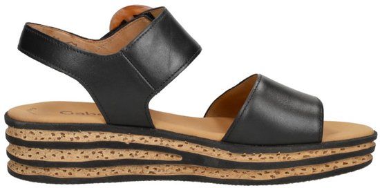Gabor Dames Zwarte Sandalen - Maat 39 - Platte Sandalen - Leer - Plateau - Lente/Zomer 2025