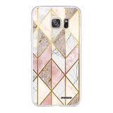 Evetane Beschermhoes voor Samsung Galaxy S7 360, volledige beschermhoes, voor- en achterkant, robuust, transparant, marmer, roze ruitpatroon