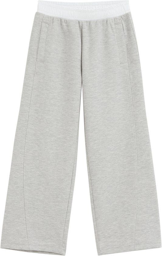 WE Fashion Meisjes jersey wide leg joggingbroek met contrast - Lichtgrijs - Katoen - Maat: 110