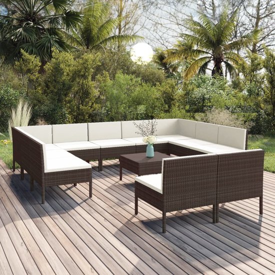 The Living Store Loungeset Serang Bruin - Tuinmeubelset 9-middenbank 2-hoekbank - 57x69x69cm - PE-rattan