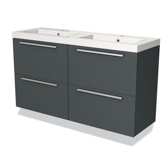 Maxaro Badkamermeubel 120cm Modulo Slim Donkergrijs 4 lades Vlak Wastafel Mineraalmarmer