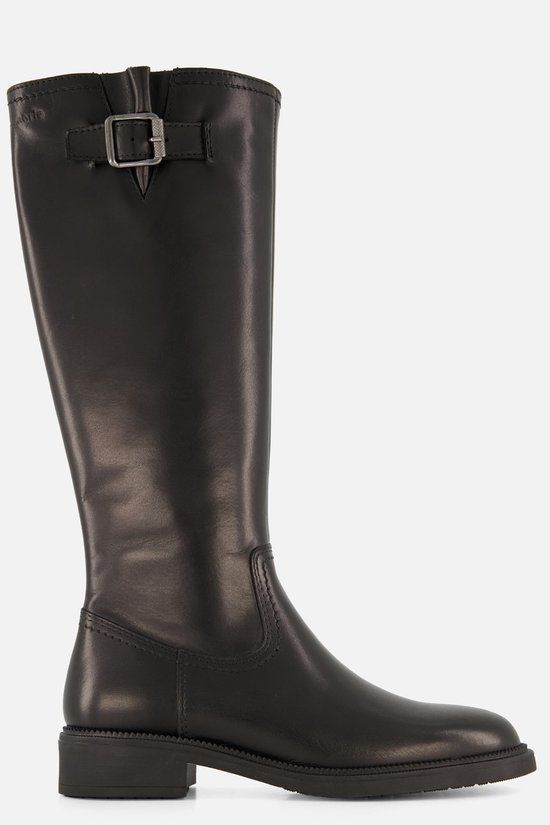 Tamaris Enkellaarzen Dames Zwart Leer Blokhak 5-7 cm Ritssluiting Ronde neus