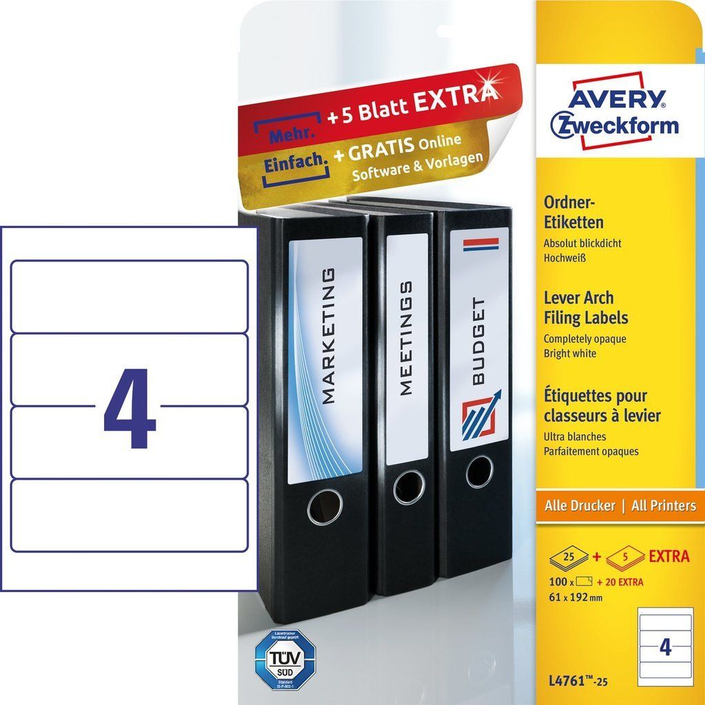 Avery L4761-25 - Etiketten - Afgeronde rechthoek - Permanent - Wit - 120 stuks