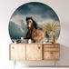 Cheval sticker mural rond / cercle - diamètre 50 cm - adhésif + protection brillante