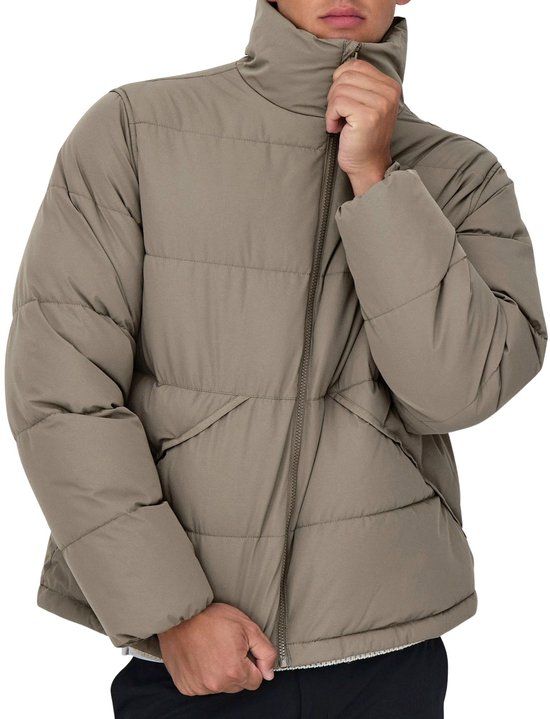Only & Sons Pack Life Puffer Jas Heren - Maat L - Grijs - bruin