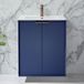 Hudson Reed Meuble vasque - 60 cm - Plan encastré - Suspendu - Bleu - Poignée design cuivre