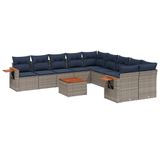 vidaXL 11-delige Loungeset met kussens, poly rattan, grijs
