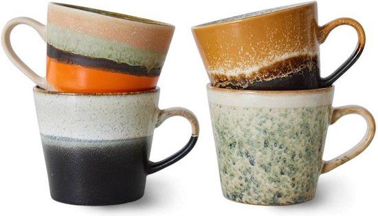 HKliving 70's Ceramic Cappuccino Mok Kopjes Set Van 4 Verve - Mix