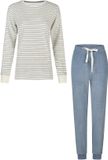 By Louise Dames Winter Pyjama Set Lang Badstof Wit/Blauw Gestreept - Maat XXL