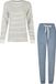 By Louise Dames Winter Pyjama Set Lang Badstof Wit/Blauw Gestreept - Maat XXL