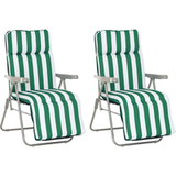 Chaise longue de plage pliable 2 pièces, transat de jardin réglable avec coussin rembourré, couleur vert et blanc, idéal pour bronzer et se détendre en extérieur.