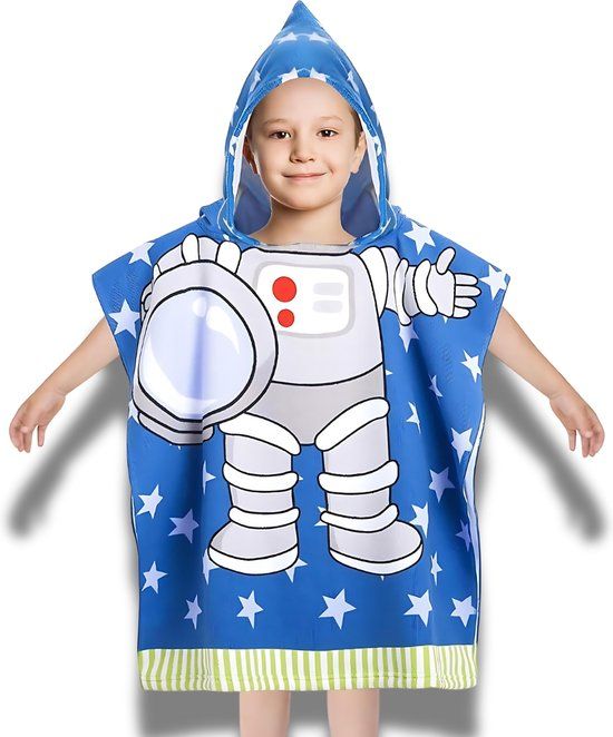 BoefieBoef Baby Badcape - Astronaut Blauw - Microfiber Badponcho voor Kinderen (1-6 jaar)