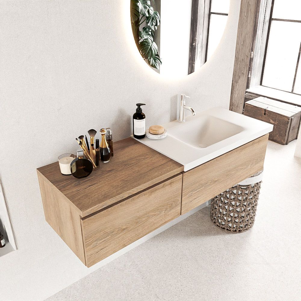 Mondiaz Bukla badmeubel rechts 140cm washed oak en talc