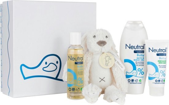 Neutral cadeaupakket met Happy Horse knuffel 4-delig wit