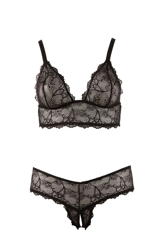 Cottelli Collection Zwart kanten lingerie setje XXL