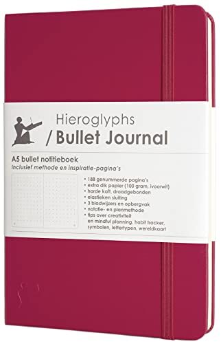 Hieroglyphs Bullet Journal Hieroglyphs Bullet Journal/Notitieboek A5 Dotted - met Nederlandstalige Methode - 189 Genummerde Pagina's - 100g/m2 Papier - opbergvak, drie leeswijzers, elastieken sluiting