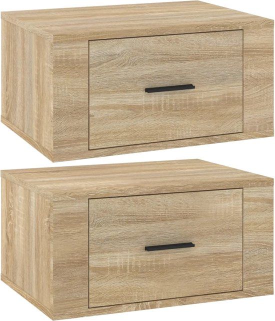 vidaXL Nachtkastjes 2 stuks wandgemonteerd 50x36x25 cm Sonoma eikenkleur