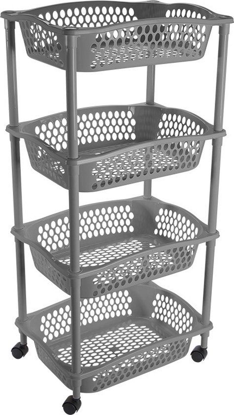 Keuken opberg trolley met 4 manden - 86 x 41 cm - Donkergrijs