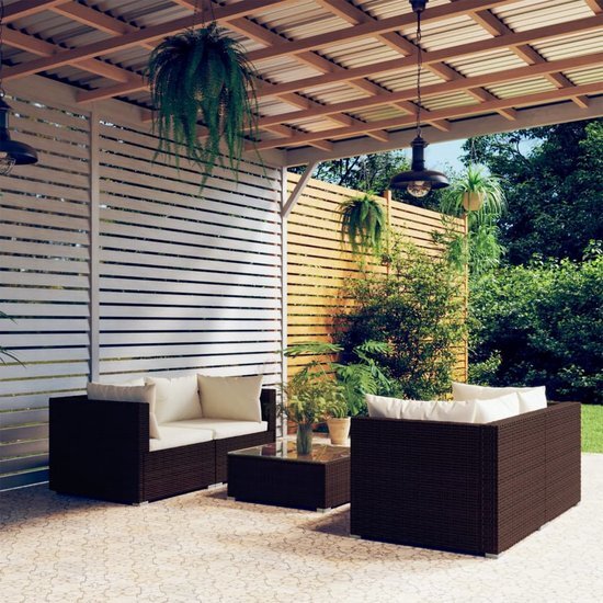 The Living Store Poly Rattan Tuinset - Modulair design - Waterbestendig - Stevig frame - Comfortabele kussens - Bruin - 150x60x30cm