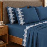 PETTI Artigiani Italiani - Percal beddengoed, tweepersoonsbed met kant, perkal, beddengoedset voor tweepersoonsbed, Blumarino bedlaken met kant, 100% Made in Italy