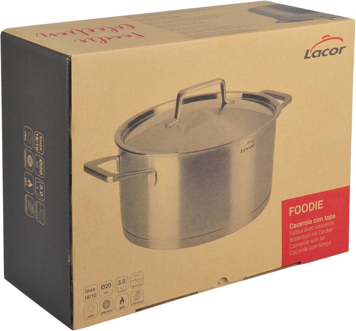 Lacor FOODIE Kookpan met deksel - inox - 4 liter- 22cm