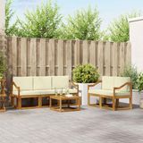 vidaXL - Bank loungeset - 5 zitplekken - Natuurlijk en crème - Acacia hout