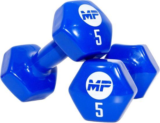 Muscle Power Vinyl Dumbbells - 2 x 5 kg - Blauw