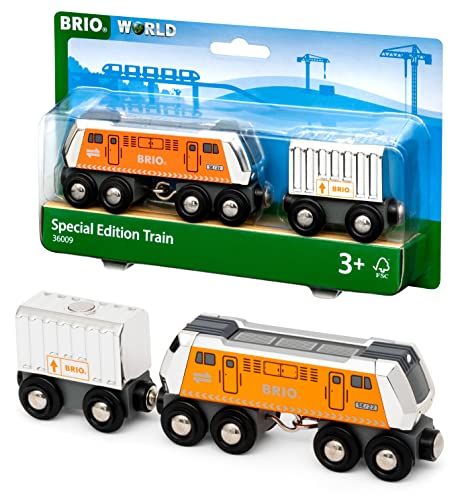 BRIO World 36009 Große Frachtlok mit Waggon (Special Edition 2022) - Limitierte Sonderauflage - Empfohlen für Kinder ab 3 Jahren