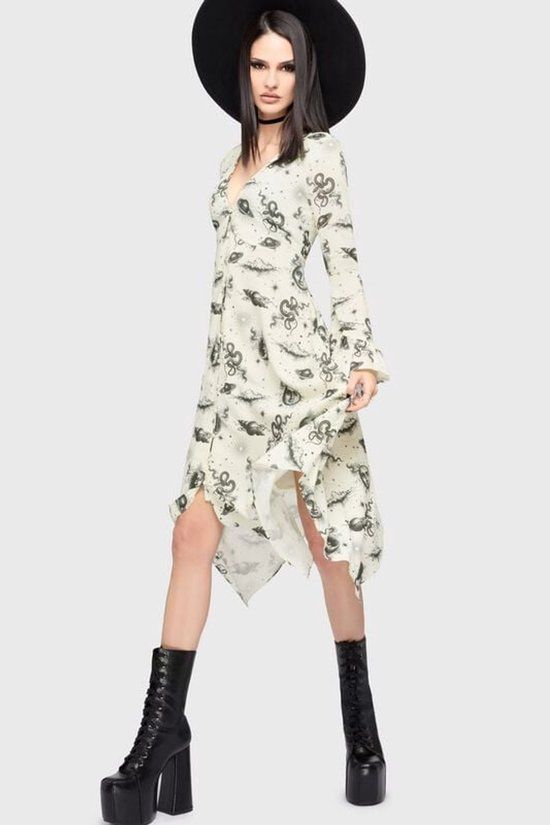 Killstar Celestial Night Midi Dress Dames Midi-jurk - crème - S