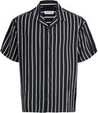 Jack & Jones Resort overhemd Loose Fit Zwart Gestreept Viscose Korte Mouw L
