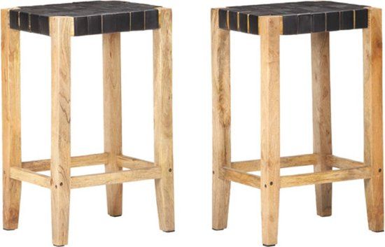 vidaXL Barkrukken - 2 stuks - Echt leer - 75 cm - Zwart