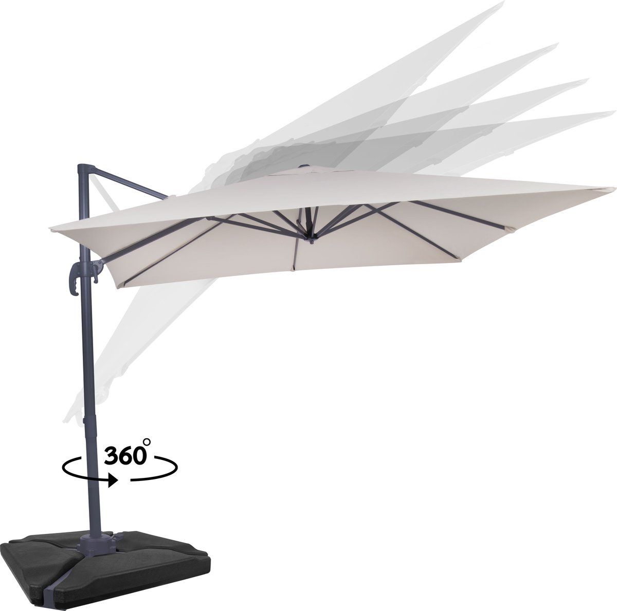 VONROC Premium Zweefparasol Pisogne 300x300cm - Beige - Combi set incl. 4 vulbare parasoltegels