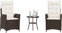 vidaXL 3-delige Bistroset met kussens, polyrotan, bruin