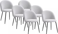 Vente-unique Set van 6 stoelen van boucléstof en zwart roestvrij staal - Wit - MELBOURNE