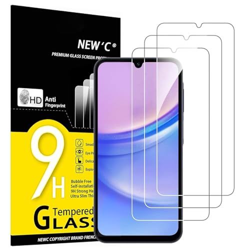NEW'C 3 Stuks, Screen Protector voor Samsung Galaxy A15 5G/4G, Gehard Glass Schermbeschermer Film 0.33 mm ultra transparant, ultra resistent
