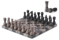 Jeu d'échecs en marbre, 30,5 cm, couleurs océan et noir, 34 pièces