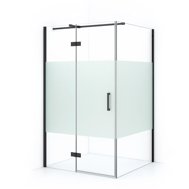 Maxaro Douchecabine Diamond 120x120cm 8mm Helder Veiligheidsglas met Matte Strook Zwart Chroom