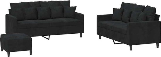 vidaXL 3-delige Loungeset met kussens fluweel zwart