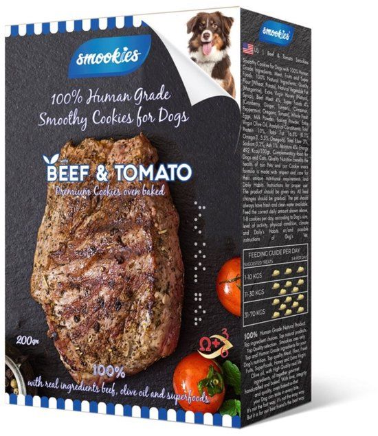 Smookies Smoothy Cookies - Hondenbiscuits - Rund & Tomaat - 100% Human Grade - Superfood Rijk - Zachte Textuur - 200g