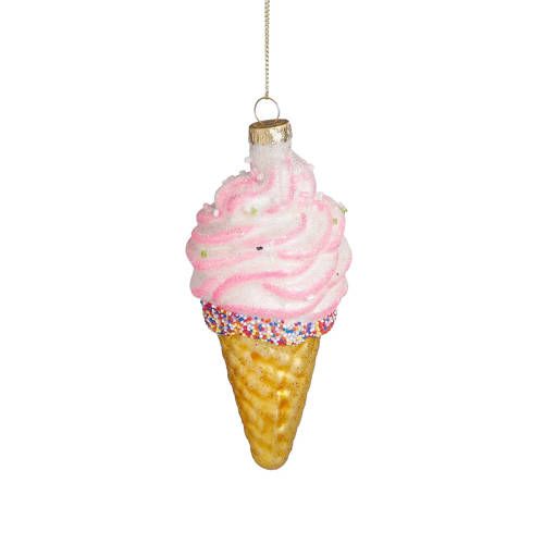 Mica Decorations kerstornament ijsje - glas - roze