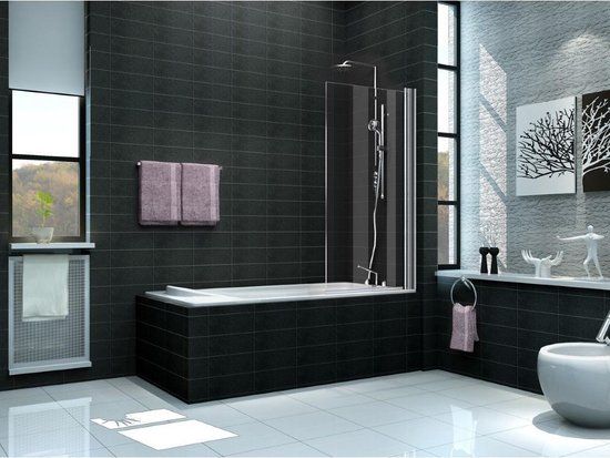 Wiesbaden Badwand - 80x150cm - Helder Glas - Draaibaar - Aluminium