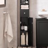 SoBuy meuble de salle de bain avec 5 compartiments, étagère de bain haute avec 1 tiroir et portes. Meuble de salle de bain, noir. Largeur environ 20 x 180 x 20 cm