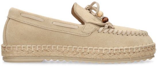 Manfield - Dames - Beige suède espadrilles met franjes - Maat 36