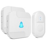 SURFOU Draadloze deurbel voor buiten, waterdicht, belset met 300 meter, 2 ontvangers voor thuis, 55 melodieën met 5 volumeniveaus, led, blauw, wit