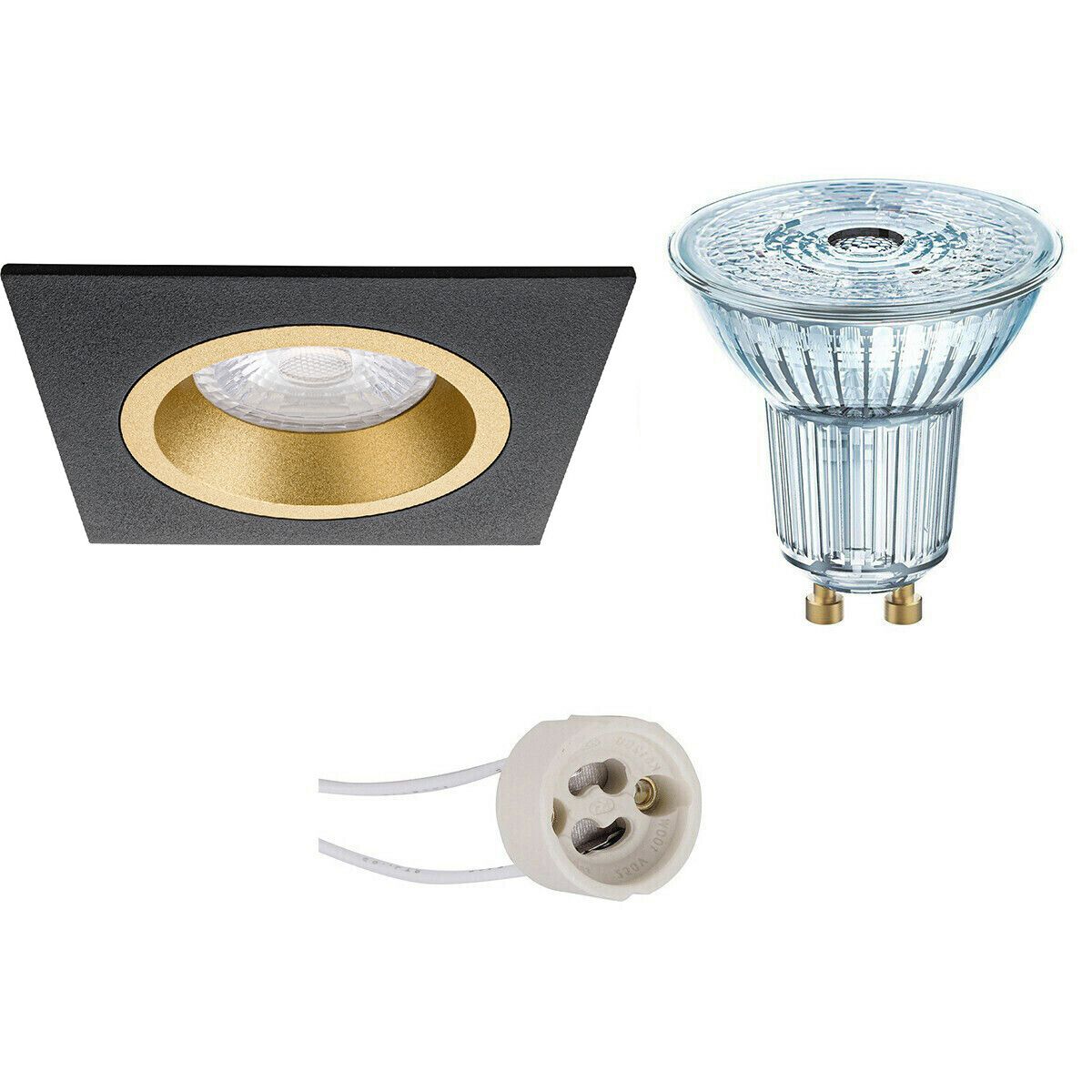 Osram LED Spot Set - PAR16 940 36D - Pragmi Rodos Pro - GU10 - Dimbaar - Vierkant - Zwart/Goud - 3.7W - 4000K - 93mm