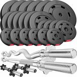 Hop-Sport Halterschijven Set – Halterset 125 kg – Inclusief Halterstang en Curlstang – Voor Fitness en Gewichtheffen – Thuisworkout